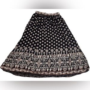 Max Studio Floral Border Print Pull-On Smocked Waist Midi Skirt SZ SM